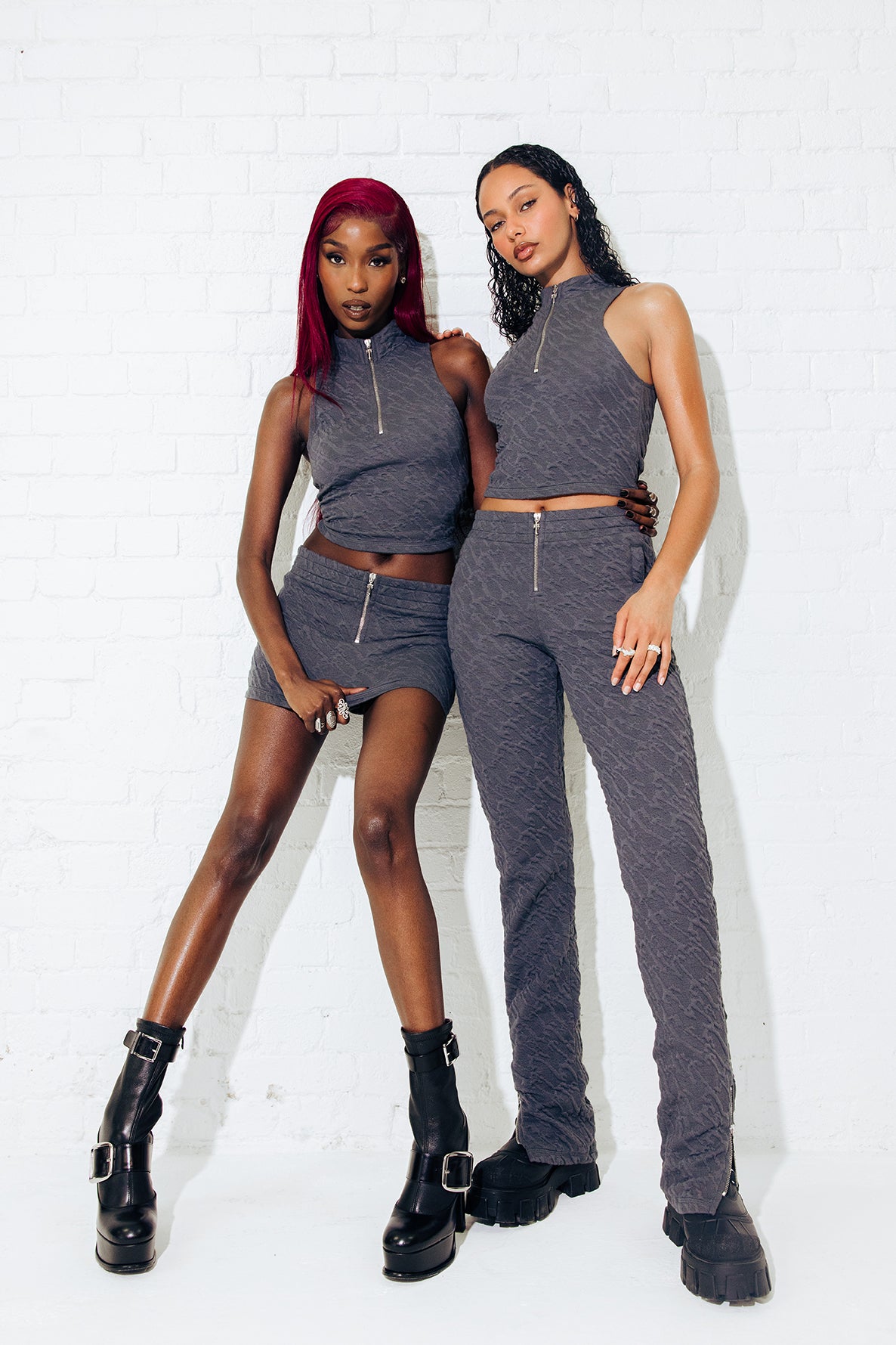Trapstar Jacquard Fitted Zip Crop Top T-Shirt Damen Grau Schweiz | QBSVLI038