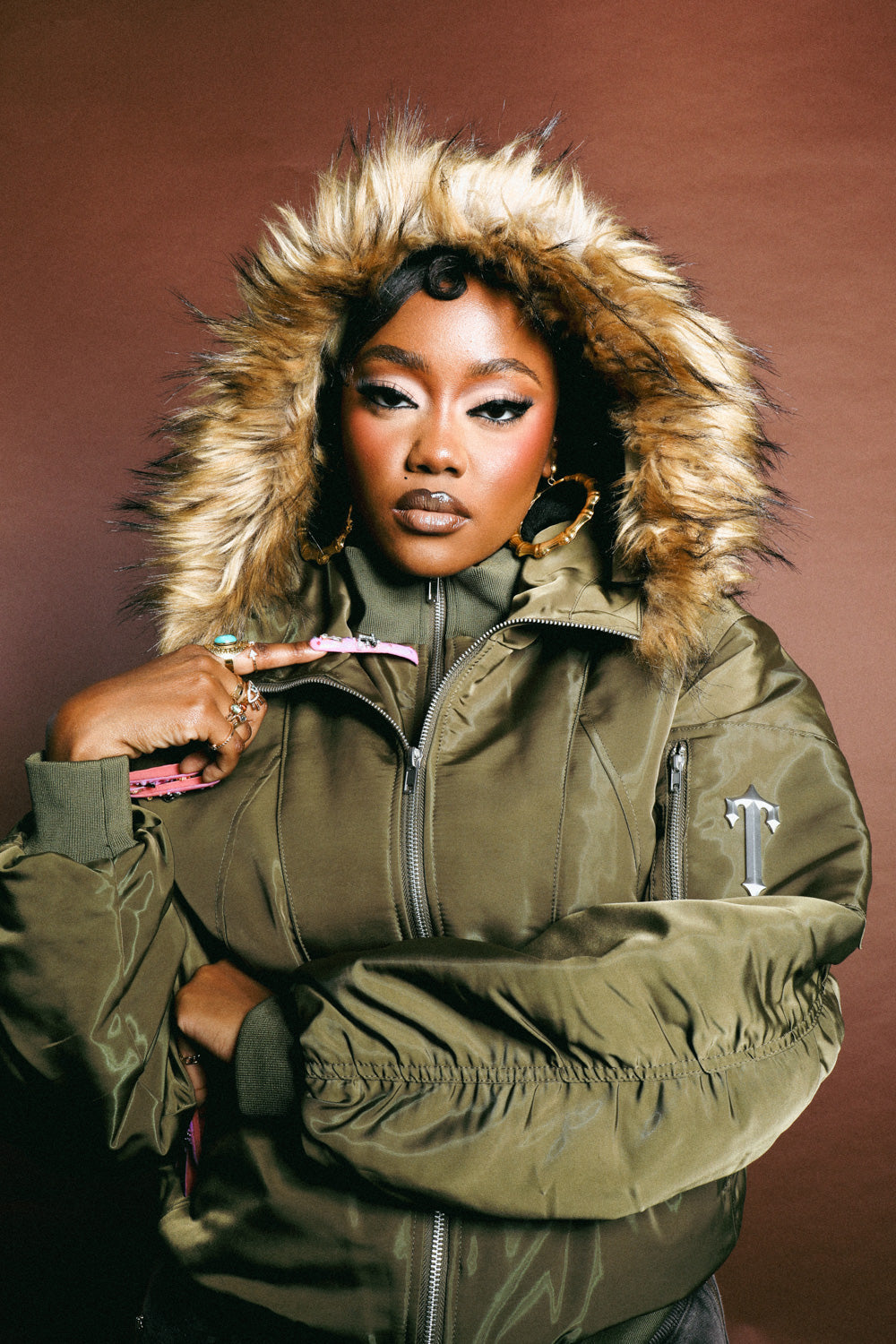 Trapstar Script Fur Hood Bomber Jacken Damen Khaki Schweiz | XHOWKA519